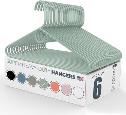 Neaties Super Heavy Duty Clothes Hangers 6 Pack – Made in The USA - 10lb Capacity, Thick Plastic Hangers for Pants, Coats, Jackets, Jeans and Adult Clothing – Mint