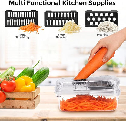 Vegetable Chopper,12-in-1 Multifunctional Food Chopper,Professional Onion Chopper with 7 Blades,Vegetable Cutter with Container for Salad,Potato,Carrot,and Garlic Essential Kitchen Tool (transparent)