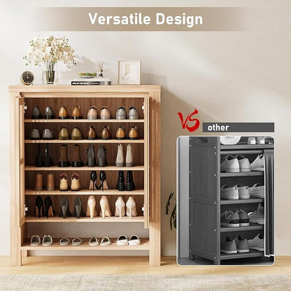 43" Tall Shoe Storage Cabinet with Doors, 8-Tier Entryway Shoe Cabinet with Adjustable Shelves, Contemporary Freestanding Shoe Rack Organization for Entryway Hallway Front Door