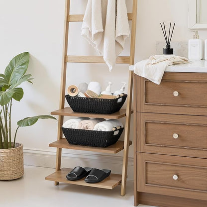 StorageWorks Large Wicker Storage Basket for Organizing with Wooden Handles, Toilet Paper Baskets for Shelf, Black, 2-Pack