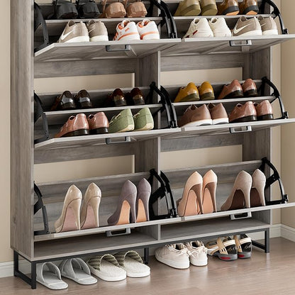 Shoe Cabinet with 6 Flip Drawers Narrow Shoe Storage Cabinet Organizer Wooden Freestanding Shoe Rack Hidden Slim Shoes Storage Cabinet for Entryway, Hallway, Living Room, Bedroom