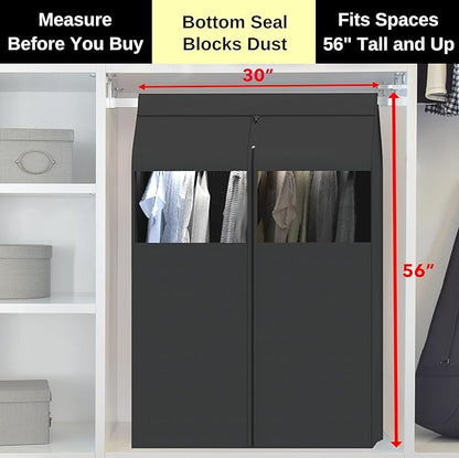 Simple Houseware 30"W x 54"H Garment Cover with Bottom Seal and Clear Window for Clothes Rack/Closet/Hanging Clothes, Dark Gray