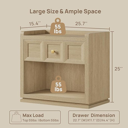 SICOTAS Night Stand Set 2, 26" Wide Nightstands with Drawer, Large Queen Size Nightstands Set of 2, Modern Bedside Table for Bedroom, Side End Table (Coastal Oak, 26 Inch)