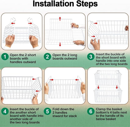 Freezer Organizer Bins, 6 Pack Stackable Deep Chest Freezer Organizer Bins, Foldable Freezer Baskets with Handles, White Freezer Storage Organizer Baskets for 7 Cu.FT Deep Freezer Sort Frozen Meats