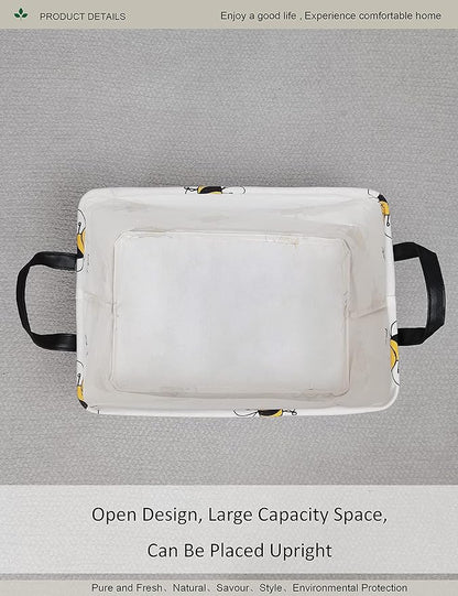 Rectangular Bee Pattern Storage Bin, Decorative Canvas Laundry Basket with Dual Handles, Foldable Toy & Household Organizer, Multipurpose Party Gift Basket for Home Bedroom Dorm(Bee)