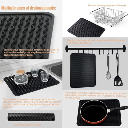 NiuYichee Stainless Steel Dish Drying Rack(14.2"L x 9.5"W x 4.1"H), Expandable Fruit & Vegetable Drain Rack over Sink, Dish Drainer Rack in Sink, with Stainless Steel Utensil Holder & 16" Silicone Mat