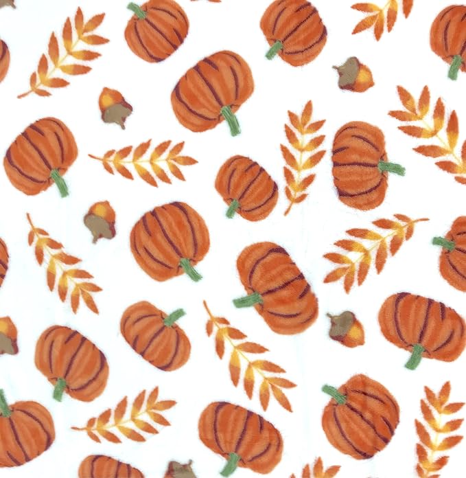 Home Decor Farmhouse Fall Fleece Throw Blanket: Harvest Pumpkins Leaves and Wheat on Velvet Fleece, Oversized Measures 70" inches x 50" inches