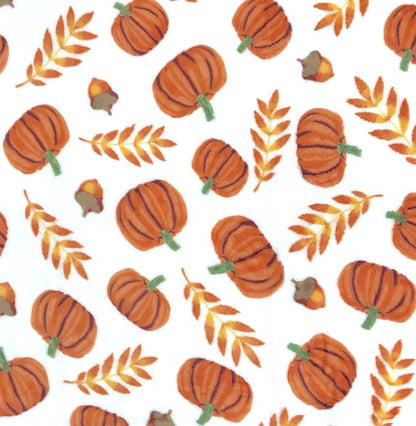Home Decor Farmhouse Fall Fleece Throw Blanket: Harvest Pumpkins Leaves and Wheat on Velvet Fleece, Oversized Measures 70" inches x 50" inches