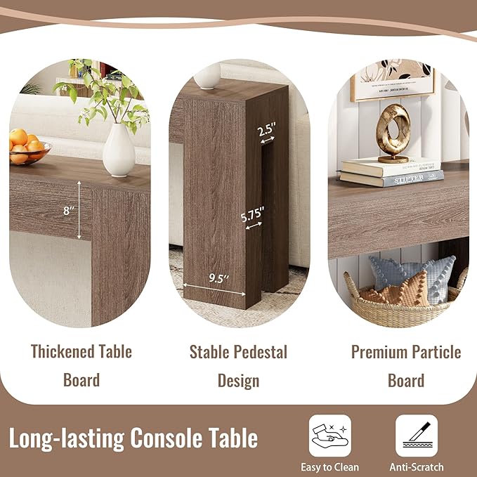 Extra Long Sofa Console Table for Entryway Living Room, 79-Inch Farmhouse Wood Behind Couch Table, Rectangular Accent Console with Wooden Double Base for Hallway Foyer Entrance, Light Brown