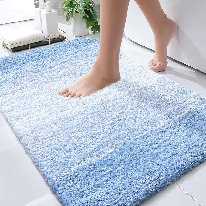 OLANLY Bathroom Rugs Mat 36x24, Extra Soft Absorbent Microfiber Bath Rugs, Rubber Backing, Quick Dry, Machine Washable Bath Mats for Bathroom Floor, Tub and Shower, Home Decor Accessories, Light Blue