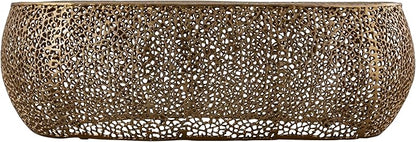 Modern Contemporary Oval-Shape 50" Coffee Table, Solid Aluminum intrigued Design, Mesh Cocktail Table, Creative Center Table for Living Room and Bedroom, Casted in Gold