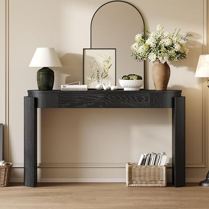 LKTART 55" Sofa Table with Oval Top and 2 Drawers, Entryway Console Table with Fluted Design for Hallway,Foyer,Entry and Living Room (Easy Assembled-Black)
