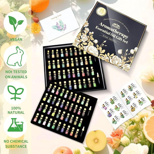 80 Pcs Pure Essential Oils for Diffusers for Home, Skin, Candle and Soap Making, 80 Scents - Tea Tree, Lavender, Lemon, Peppermint, Eucalyptus, Cinnamon, Rose and More, Aromatherapy Oils(80 * 5ML)