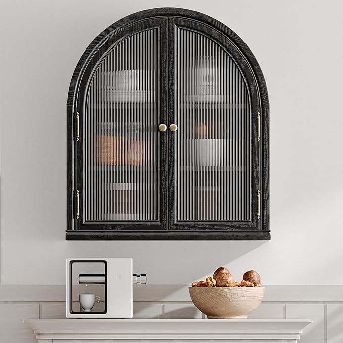 Chogori Arched Bathroom Wall Cabinet, 27x24x9 Inch Over The Toilet Storage Cabinet with Acrylic Doors & 3 Adjustable Shelves, Wall Mounted Cabinet for Bathroom, Kitchen, Laundry Room, Black