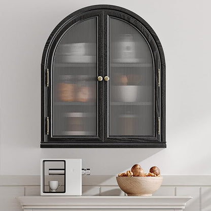 Chogori Arched Bathroom Wall Cabinet, 27x24x9 Inch Over The Toilet Storage Cabinet with Acrylic Doors & 3 Adjustable Shelves, Wall Mounted Cabinet for Bathroom, Kitchen, Laundry Room, Black