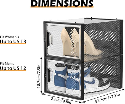 SIMPDIY Shoe Storage, 12 Pack X-Large Shoe Organizer for Closet, Shoe Boxes Clear Plastic Stackable Shoe Storage Boxes for Size 13
