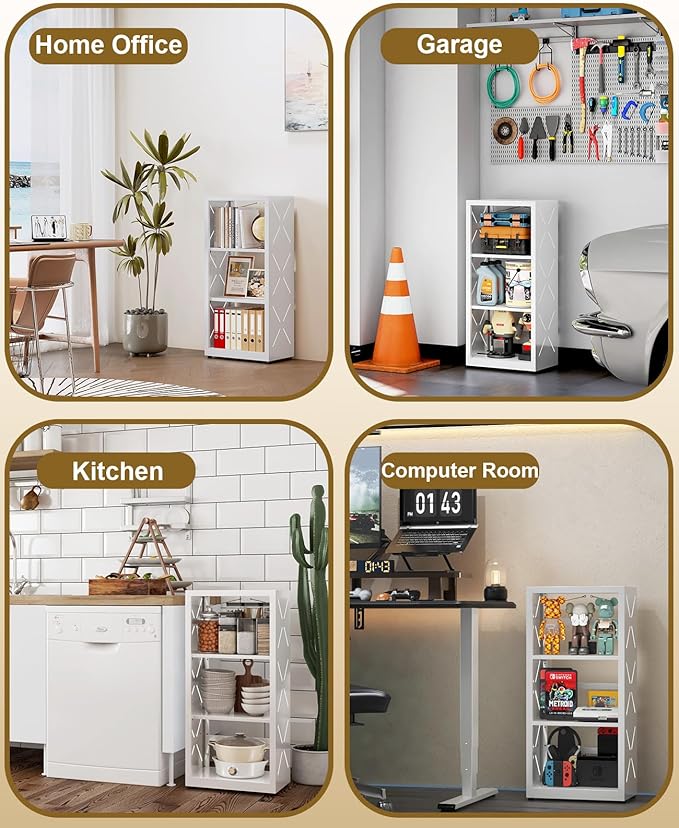 METALOONG 3 Tier Bookshelf, Adjustable Metal Bookcase with Anti-Tip Kit & Leveling Feet, Heavy-Duty Metal Storage Organizer, Modern Corner Shelves for Living Room, Kitchen, Office