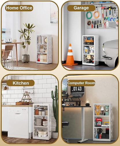 METALOONG 3 Tier Bookshelf, Adjustable Metal Bookcase with Anti-Tip Kit & Leveling Feet, Heavy-Duty Metal Storage Organizer, Modern Corner Shelves for Living Room, Kitchen, Office