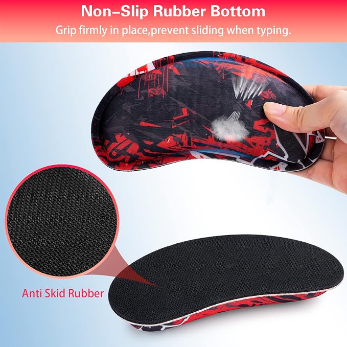 Mouse Wrist Rest, Canjoy 2 Pack Memory Foam Soft Fabric Mouse Wrist Rest Pad Support Cushion with Anti-Skid Rubber Base,Ergonomic Pain Relief Mouse Hand Rest (Black Red)
