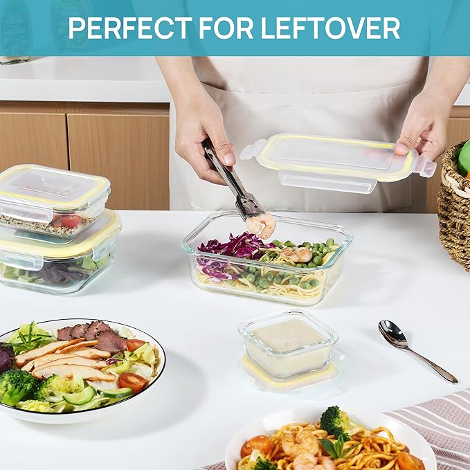 Vtopmart 8 Pack Glass Food Storage Containers with Lids (Yellow)
