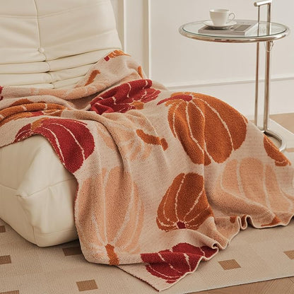 Pumpkin Throw Blanket for Couch 50x70 Fall Halloween Blankets, Soft Cozy Reversible Textured Fleece Fluffy Blanket for Bed Sofa Autumn Home Decor