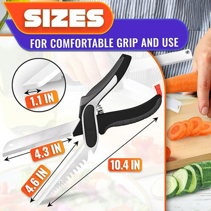 6-in-1 Cutting Board Scissors with Ribbed Blade, Spring-Assist & Safety Lock - Heavy Duty Tool for Slicing Meat, Fish, Bread, Veggies & Fruit One-Handed - Dishwasher Safe Kitchen Scissors for Food