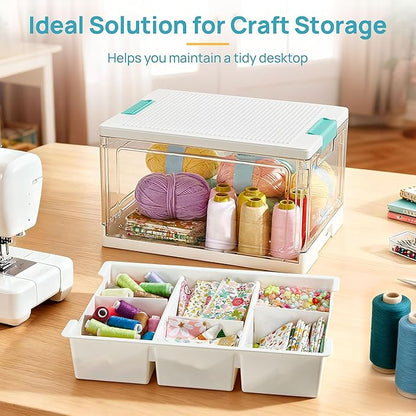 Vtopmart 24 QT Plastic Storage Box with Building Baseplate Lid and Removable Tray,Craft Organizer and Storage for Building Bricks, Art Supplies, Beads and Sewing,2 Pack