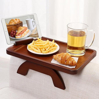 SINWANT Couch Arm Tray with 360° Rotating Phone Holder,Bamboo 15.35"x9.85" Folding Wide Sofa Arm Tray,Anti Slip Clip on Side Table Couch Armrest for Snacks,Drinks,Remotes