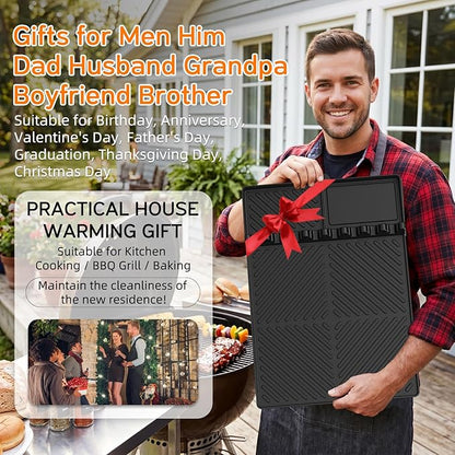 Griddle Mat Barbeque Grill Accessories Tools for Blackstone, Side Shelf Mat Grill Pad for Outdoor Grill Kitchen Counter Spatula Silicone Mat with Drip Pad for Kitchen, Cooking, Countertop (Black)