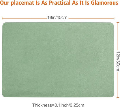 Vinyl Placemats Set of 4 Heat Resistant Easy Clean Non-Slip Place Mats for Dining Table Faux Leather Waterproof Stain Resistant Wipeable Washable PVC Table Mats(4, Green)