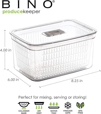 BINO | Produce Saver - 6.8 Cup/1.6L | Fridge Storage Containers for Fruits and Vegetables | Adjustable Air Vent, Removable Basket | BPA-Free Fridge Organizers