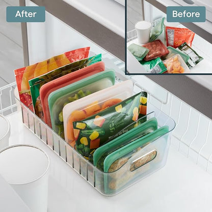 YouCopia FreezeUp Freezer Bin 15", BPA-Free Clear Fridge Organizer with Adjustable Dividers and Handles for Frozen Food and Leftovers
