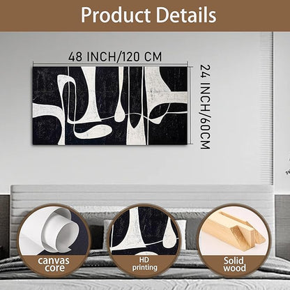 Tarfupth Black and White Abstract Wall Art for Living Room Minimalist Line Large Canvas Artwork for Bedroom Home Office Wall Decor Modern Canvas Prints 24"x48"