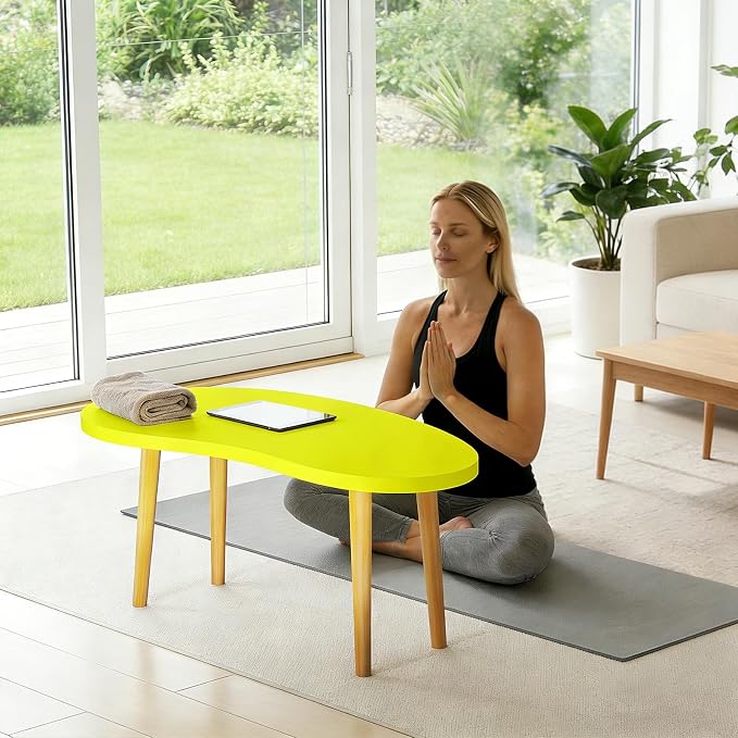 Mango Coffee Table Low Table with 4 Solid Wood Sturdy Legs,Floor Table Desk for Sitting on The Floor,19.7"D x 31.5"W x 16"H Inches,Living Room/Toy room Furniture,Rental house Furniture (Yellow)