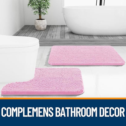 OLANLY Bathroom Runner Rugs 47x17, Extra Soft Absorbent Chenille Bath Rugs, Rubber Backing Quick Dry, Machine Washable Long Bath Mats for Bathroom Floor, Tub and Shower, Home Decor Accessories, Pink
