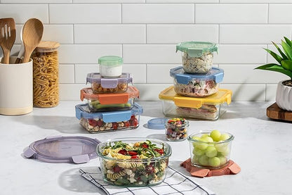 Ello Color Lock Glass Meal Prep Sets Leak-Proof Glass Food Storage Containers with Airtight BPA-Free Plastic Lids, Dishwasher, Microwave, and Freezer Safe