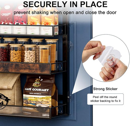 8 Tier Pantry Door Organizer Spice Rack, 2-IN-1 Wall Mount or Hanging Over Door Seasoning Organizer with Adjustable Baskets, Heavy Duty Behind Door Storage Shelves for Pantry, Cabinet and Kitchen