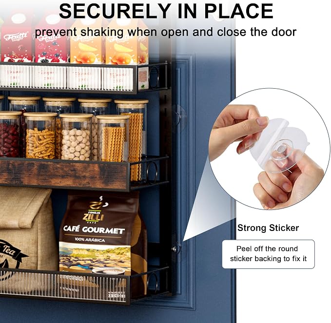 6 Tier Pantry Door Organizer Spice Rack, 2-IN-1 Wall Mount or Hanging Over Door Seasoning Organizer with Adjustable Baskets, Heavy Duty Behind Door Storage Shelves for Pantry, Cabinet and Kitchen