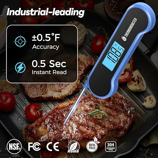 0.5 Sec Instant Read Meat Thermometer Digital with ±0.5℉ Precision, Food Thermometer for Cooking Kitchen Gadgets, Oven Grill Candy BBQ Essentials Accessories, Gifts for Him Dad Men Birthday, Blue