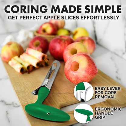 Zulay Kitchen Ultra Sharp Apple Corer Tool - Stainless Steel, Sharp & Serrated Blade Cores in Seconds - Easy to Use & Clean, Durable Apple Core Remover for Apples & Small Fruits - Green