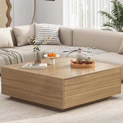 47” Square Coffee Table with Storage, 47" D x 47" W x 17" H Modern Large Square Center Table with 2 Drawers,Wood Coffee Table for Living Room,Bedroom（Light Brown）