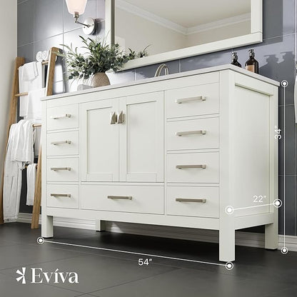 Eviva Aberdeen 54 in. White Single Sink Bath Vanity with Carrara Quartz Top and Undermount Porcelain Sink