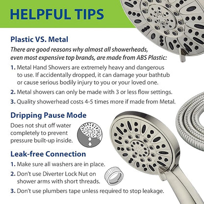 AquaDance 7" Premium High Pressure 3-Way Rainfall Combo with Stainless Steel Hose – Enjoy Luxurious 6-setting Rain Shower Head and Hand Held Shower Separately or Together – Brushed Nickel Finish