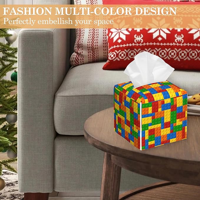 Autism Puzzle Tissue Box Cover Holder,Leather Tissue Case Holder Facial Paper Organizer Decorative for Tabletop Night Stands Desk Bathroom Kitchen Car Office Home Decor