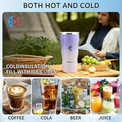 20Oz Insulated Tumbler With Straw And Lid,Stainless Steel Coffee Cup, Double Wall Vacuum Travel Mug,Spill proof Iced Coffee Tumbler, Mom tumbler, White Pouple Tumbler