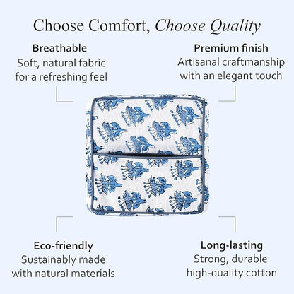 CPC Apatite Blue Hand Block Printed Cotton Tissue Box Cover 5" x 5" x 5.5" Square Soft Reusable Boho Napkin Holder for Home Kitchen Dining Bathroom Office Cafe Spa Summer Thanksgiving