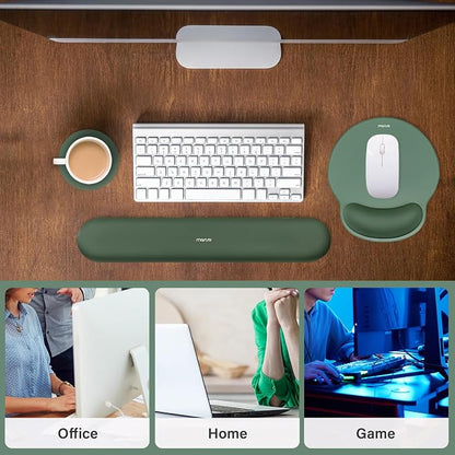 MOSISO Wrist Rest Support for Mouse Pad&Keyboard Set, Circle Curved Ergonomic Mousepad&Coaster Non-Slip Base Home/Office Pain Relief&Easy Typing Pad with Soft Cloth&Silicone Lining, Midnight Green