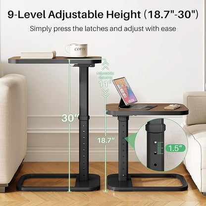 Kitstorack Upgraded TV Tray Table with Panel Lock, 90° Flip-Over Design & Adjustable Height, Sofa Arm Side Table for Eating, Laptop, Couch, Bed, or Small Spaces, Espresso