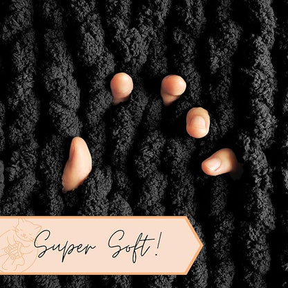 Adyrescia Chunky Knit Blanket Throw | 100% Hand Knit with Jumbo Chenille Yarn (40"x50", Raven Black)
