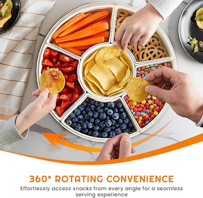 Rotating Snack Box Container - Medium Divided Serving Tray with Lid - Snack Spinner for Kids -Pie Carrier,Mess-Free Snack Container - Veggie Tray with Lid for Fridge - Spinning Snack Container